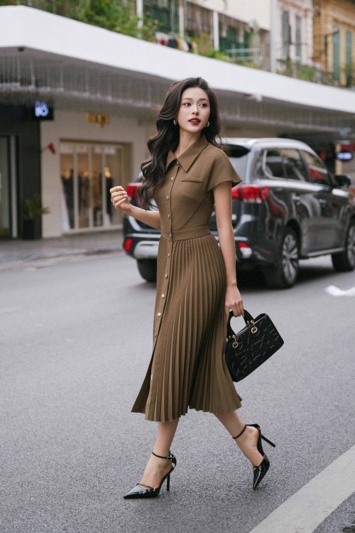 Sixdo Teak Woven Flared Dress
